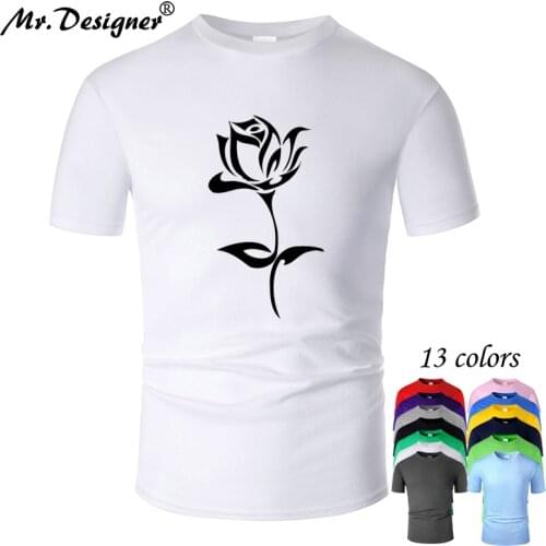 Rose Beautiful Flower Line Art Cotton T Shirt Men Unisex Summer Short Sleeve Cool Printed Great Gift Casual Women Tops m01003