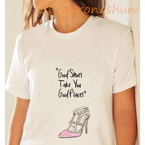 Short sleeve Funny pink high heel shoe print vogue t shirt women paris style graphic t shirts hipster streetwear female tops tee
