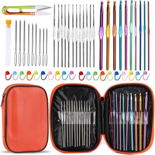 LMDZ Colorful Crochet Hooks Kit Metal Handle Crochet Needles Stainless Steel for Knitting Needles Weave Sewing Craft Tools