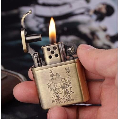 Creactive Butane Gas Inflatable Lighter.Bronze Embossed Retro Vintage Flint Grinding Wheel Cigarettes Lighter Mens Smoking Gift