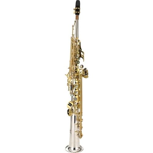 MARGEWATE Soprano Saxophone Straight Pipe Brass Silver Plated Body Gold Lacquer Key Sax New Playing Musical Instrument with Case