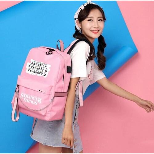 Cute Letters Backpacks For Girls Casual School Students Stranger Things Shoulder Bag Women Large Capacity Travel Bags