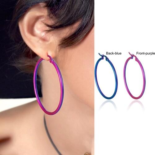 Fashion Blue Purple Hoop earrings exaggerated stainless steel geometric Bohemian round circle Ear rings womens Ear jewelry gift
