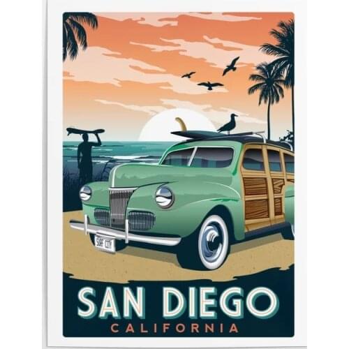 Hd Print Pictures Home Decoration San Diego Wall Art Modular California Surf Poster Car Canvas Painting For Living Room No Frame