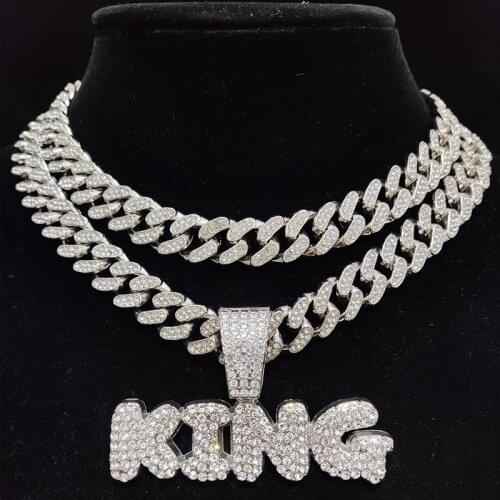 MenS Hip Hop Letter Jewelry Fashion Cubic Zircon King Pendants Necklaces With Iced Out Full Rhinestone Cuban Link Chain