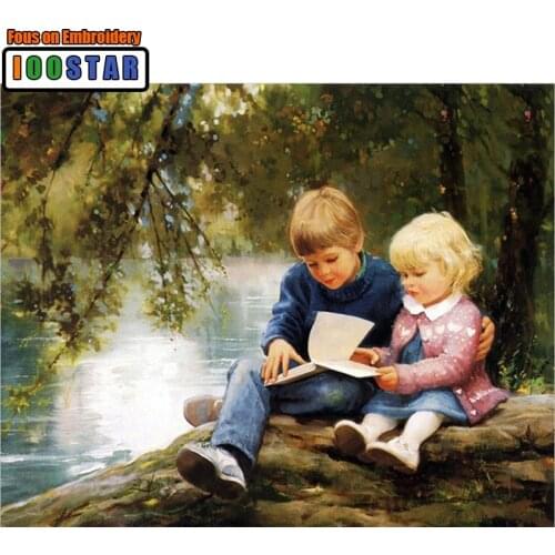 Brother and sister read diamond embroidery painting kit mosaic picture full round/square rhinestones cross stitch Needlework