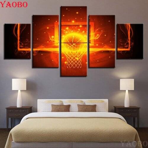 Diy Diamond Painting 5 Pieces Fire Basketball Circle 3d Pictures diamond embroidery beads full square round drill for Home Decor