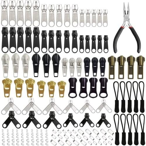 169Pcs Zipper Repair Kit Zipper Replacement Zipper Pull Rescue Kit with Zipper Install Pliers Tool for Clothing Jackets Backpack