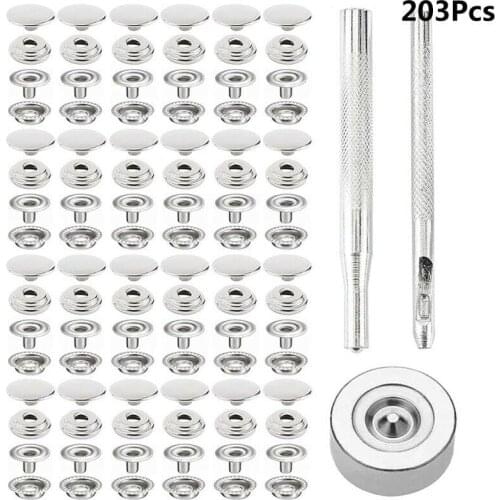 203pcs Tarpaulin Snap Fasteners Set For Leather Mending DIY Crafts Stainless Steel Camping Tent Buttons Box Kit