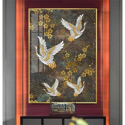 Chinese Japanese style Red Crowned Crane flowers modern decorative Picture Canvas Wall Art Poster for room hotel office decor