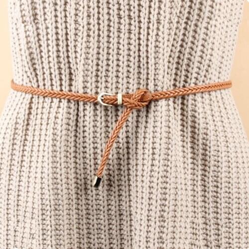 New Fashion Women Skinny Thin Narrow Belt Weave Pin Buckle Designer Waist Belt Dress Party Female Decorative Waistband