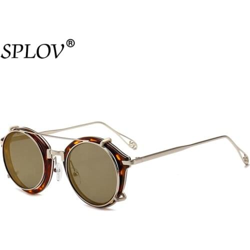 Retro Steampunk Round Clip On Sunglasses Men Women Double Layer Removable Lens Detachable Shades Clear Lens Hollow Legs Glasses