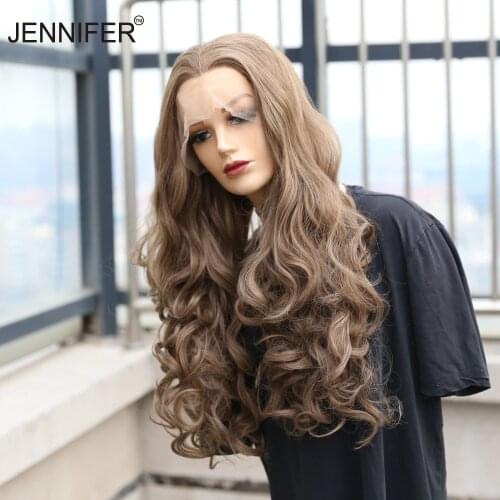 Long Wavy Synthetic Lace Front Wigs for Women Pink Brown Color High Temperature Fiber Hair Cosplay/Party/Daily