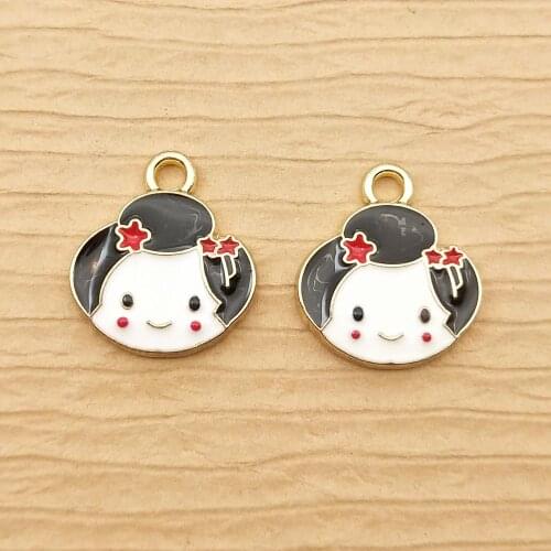10pcs japanese girls fan charms enamel charm for jewelry making fashion earring pendant fashion charms