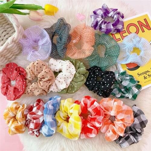 10 Pieces Plaid & Dot Printing Cloth Fabric Hair Scrunchies Girls' Hair ties Women Hair Accessories
