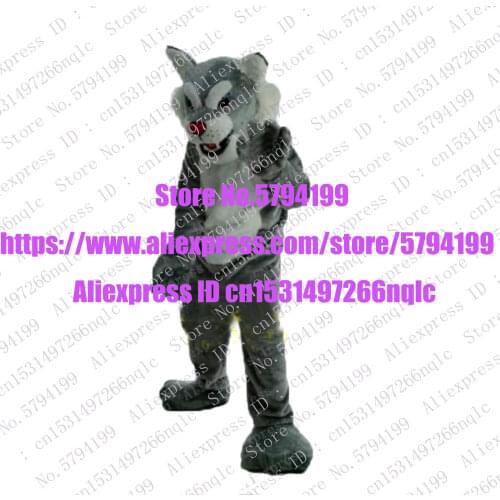 Grey Long Fur Wolf Husky Dog Wildcat Fursuit Mascot Costume Adult Cartoon Comedy Performance Comedy Performance