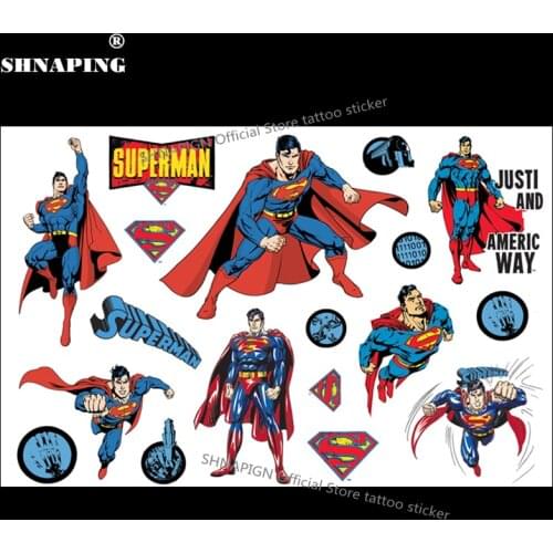 SHNAPIGN Classic Supermen Child Temporary Tattoo Body Art Flash Tattoo Stickers 17*10cm Waterproof Henna Tatoo Styling Sticker