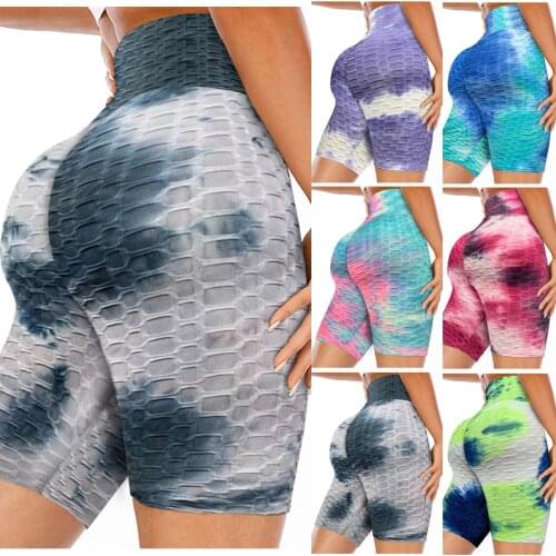 Tie-dyed High Waist Workout Yoga Shorts Seamless Fitness Yoga Leggings Scrunch Butt Yoga Running Short Sport Women Gym Leggings