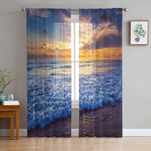 Sea Dusk Waves Clouds Curtains For Living Room Luxury Baby Bedroom Tulle Curtains Kitchen Study Room Modern Style Sheer Curtains