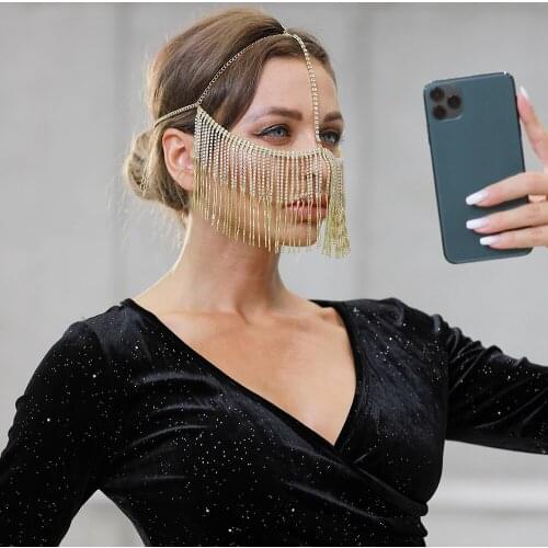Rhinestone Chain Masks 2021 New Handmade Tassel Diamond Facemask Women Masquerade Head Decor Nightclub Party Facemask