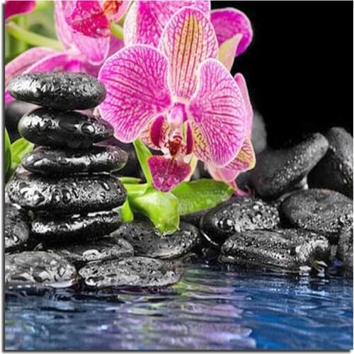 Orchid On Stone 40x40 Crafts New Needlework Diy Diamond Painting Kit 3d Full Embroidery
