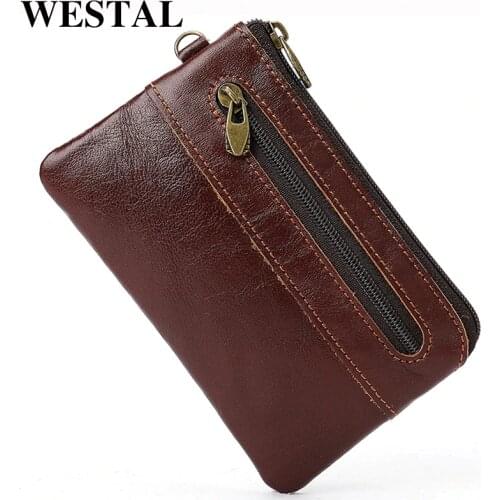 WESTAL Coin Purse Women Wallets Genuine Leather Card Holder Men Wallets Portomonee Female Small Wallet Zipper Clamp For Money