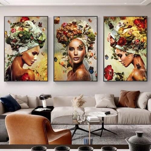 Woman Figure Art Paintings Abstract Woman Flower Canvas Picture Frameless Wall Art Modern Home Decor Poster