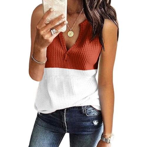 Fashion V Neck WomenS Tank Top Patchwork Women Tee Shirt Sleeveless Summer Top Knitting Loose Crop Top Fitting Tops Streetwear
