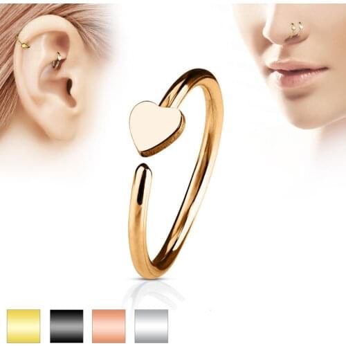 1pcs Four Color 1.0*8mm Cartilage Heart Nose Piercing Surgical Steel Bendable Hoop Nose and Studs Nose Ring With Piercing