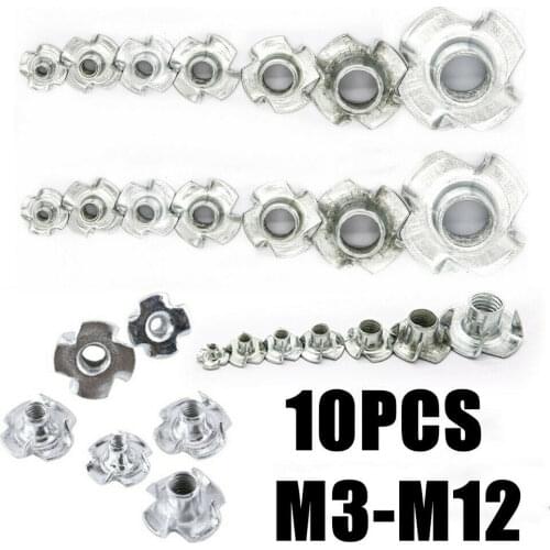 10PCS M3 M4 M5 M6 M8 M10 M12 Zinc Plated Four Claws Nut Speaker Nut T-nut Blind Pronged Tee Nut Furniture Hardware