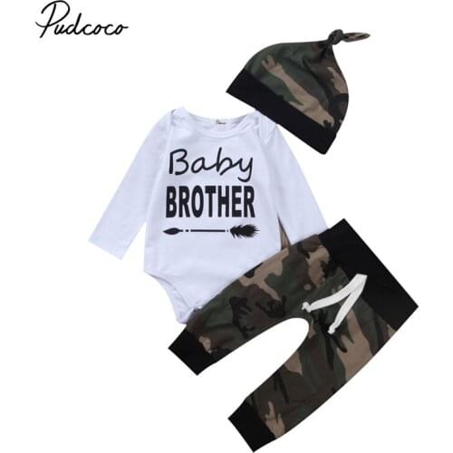 2017 Little Baby Newborn Baby Boy Clothes Summer Long Sleeve Romper Baby Bodysuit+camouflage Pant Hat 3PCS Outfit Children Set