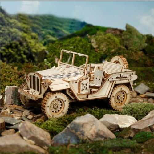 3D three-dimensional puzzle wooden model wooden steam train truck jeep jackpot racing diy handmade gift toy