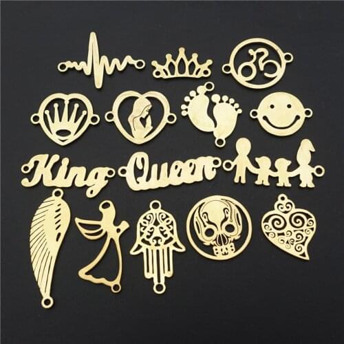 Real Gold Plated Stainless Steel Connectors Family Ride Bike Electrocardiogram Smile Face Diy Bracelet Jewelry Findings 5pcs lot