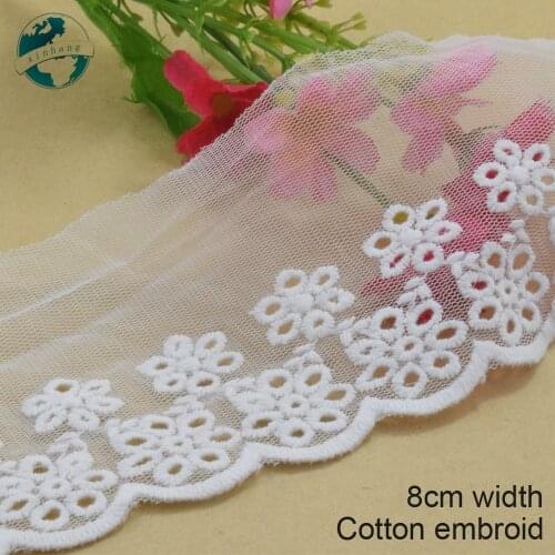 5yards 8cm white cotton embroided lace ribbon guipure trim DIY wedding Accessories dolls lace african french lace applique#3891