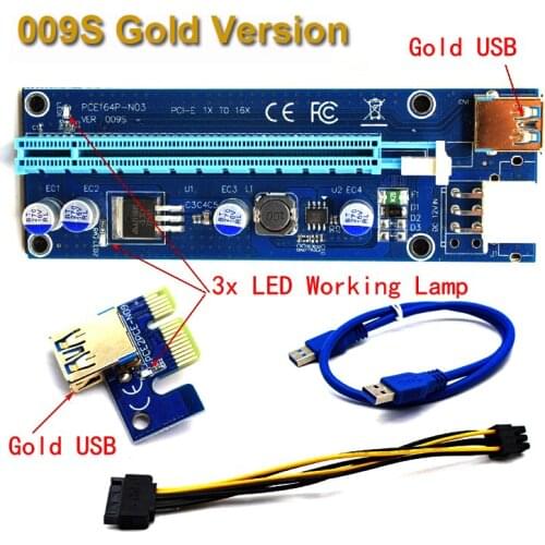 6PCS/LOT 009S Risers PCIe PCI-E PCI Express Riser Card 1X 4x 8x 16x USB 3.0 Data Cable for BTC Miner with 3 LEDs Antminer Mining