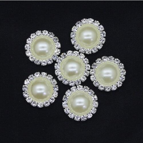 Classical wholesale silver rhinestones ivory pearl garment shank buttons wedding gift ornaments 60pcs lot new