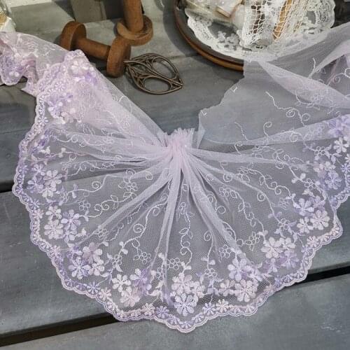 9Meters Light Purple Embroidered Thread Flower Lace Trim DIY Garment Accessories Crocheted 18cm Width Ribbon