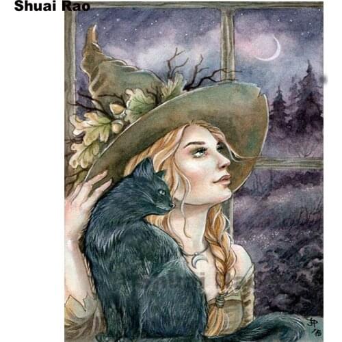Black cat Witch diamond mosaic full square 5d diy diamond painting full round diamond embroidery Custom make diy own photo