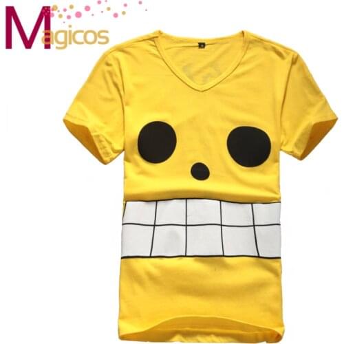 Anime One Piece Monkey D Luffy Cosplay Costume T-shirts Casual Yellow Tops 2styles