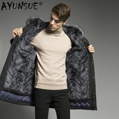 AYUNSUE Winter Goose Down Jacket Men Real Fur Coat Natural Rabbit Fur Liner Fox Fur Collar Long Warm Coats Parkas 2020 18P9134-2