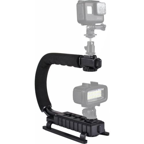 PULUZ U/C Holder Handheld Cameras Shaped Video Light Monitor Bracket Stabilizer Grip for Canon Nikon Sony Smartphone and Flash