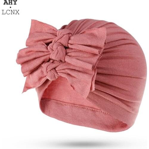 Infant Baby Hat Spring Summer Bowknot Headbands Solid Color Cotton Headwear For Girls Boys Stretchy Indian Hats 0-3 Years