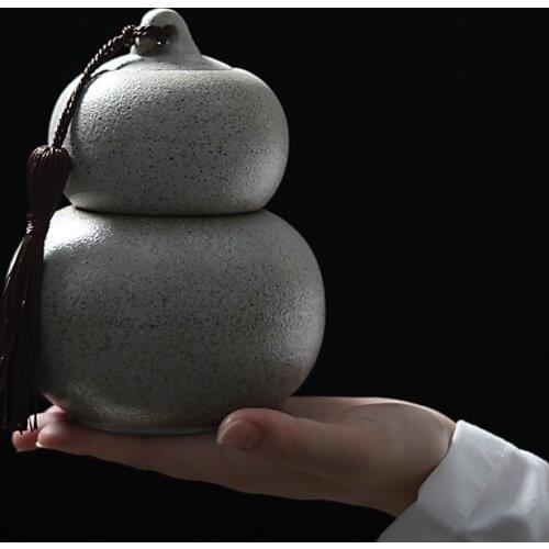 Two-pound Gourd Tea Pot Ceramic Sealed Pot Rough Pottery Retro Double Creative Tea Pot Storage Tank Tea Box Tea Organizer