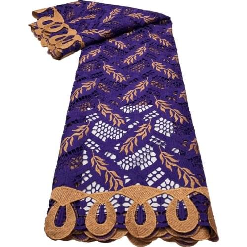 Purple Hollow Out African Guipure Lace Plaid Water Soluble Fabric Flowers Embroidery 5Yards High Quality French Dress Material