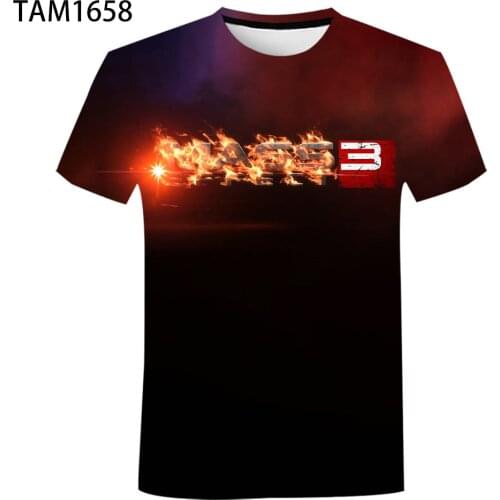 Science fiction animation mass effect Mens and womens Summer T-shirt 3D cool fashion short sleeve home childrens hip hop Top