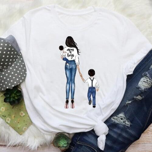 Women Mom Son Boy Cute Mama Cartoon 90s Fashion Casual Mother Lovely Tees Clothes Print Tops Lady Sweet T Shirt T-Shirt