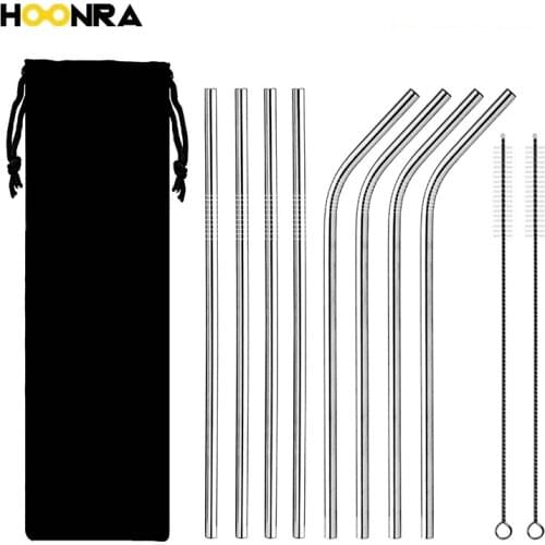 HOONRA 8pcs Stainless Steel Drinking Straws With Cleaning Brush Reusable Drinking Straws 8mm Metal Straws For Mugs 20/30oz