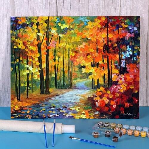 Oil Painting Style Red Fall Painting By Numbers Kit Acrylic Paints 50*70 Boards By Numbers Handmade Adults Wall Art Drawing