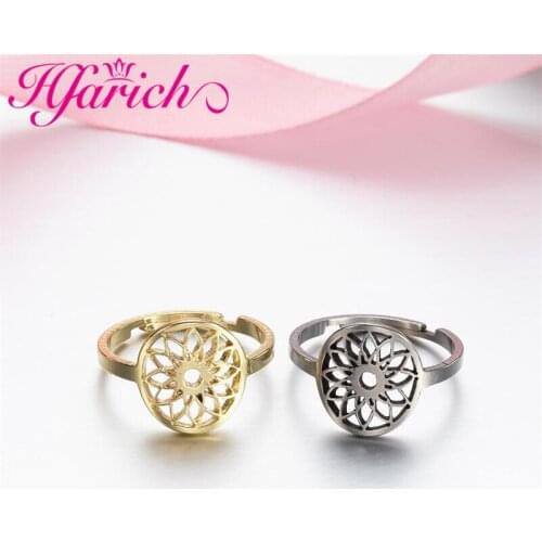 Minimalism Stainless Steel Adjustable Finger Rings For Women Leaf Tree Flower Plant Party Engagement Wedding Ring Jewelry