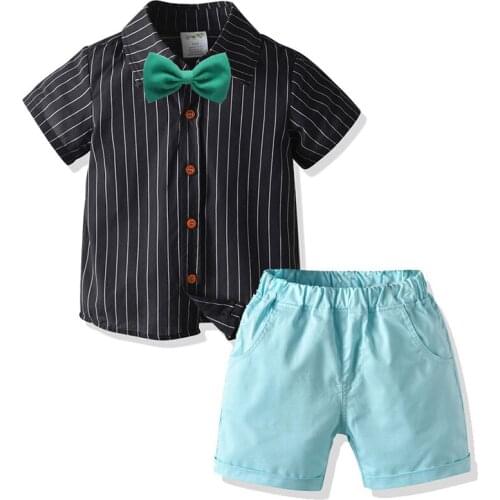 Baby Boys Set Summer Children Gentleman Clothing Baby Boys Bow Stripe T-Shirt+Shorts Pants Casual Outfits Kids Toddler Clothes